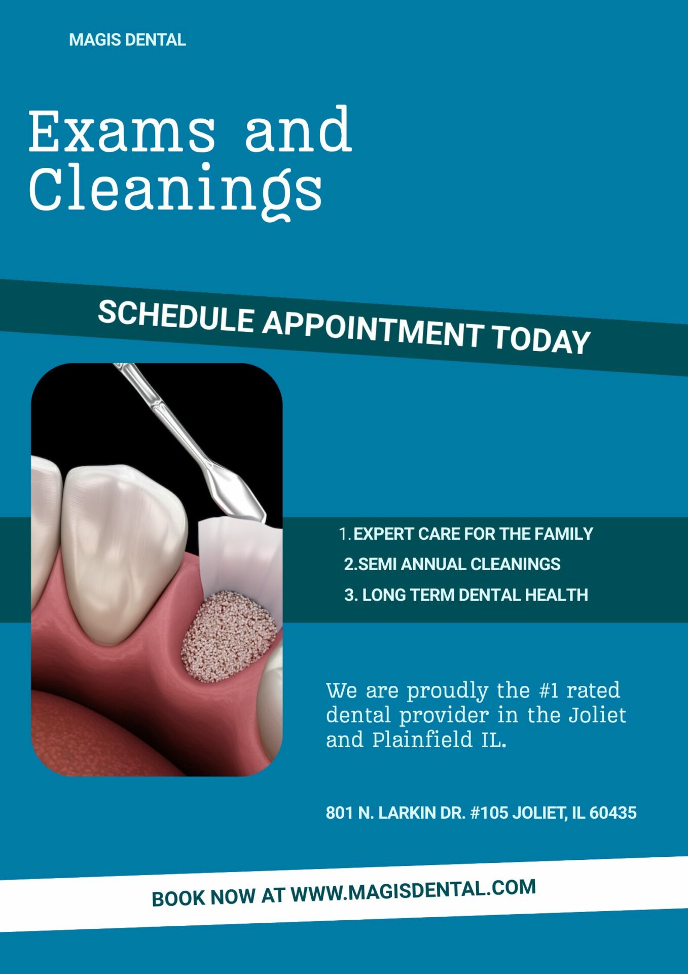 Dental cleanings and exams in Joliet and Plainfield at Magis Dental for the whole family.