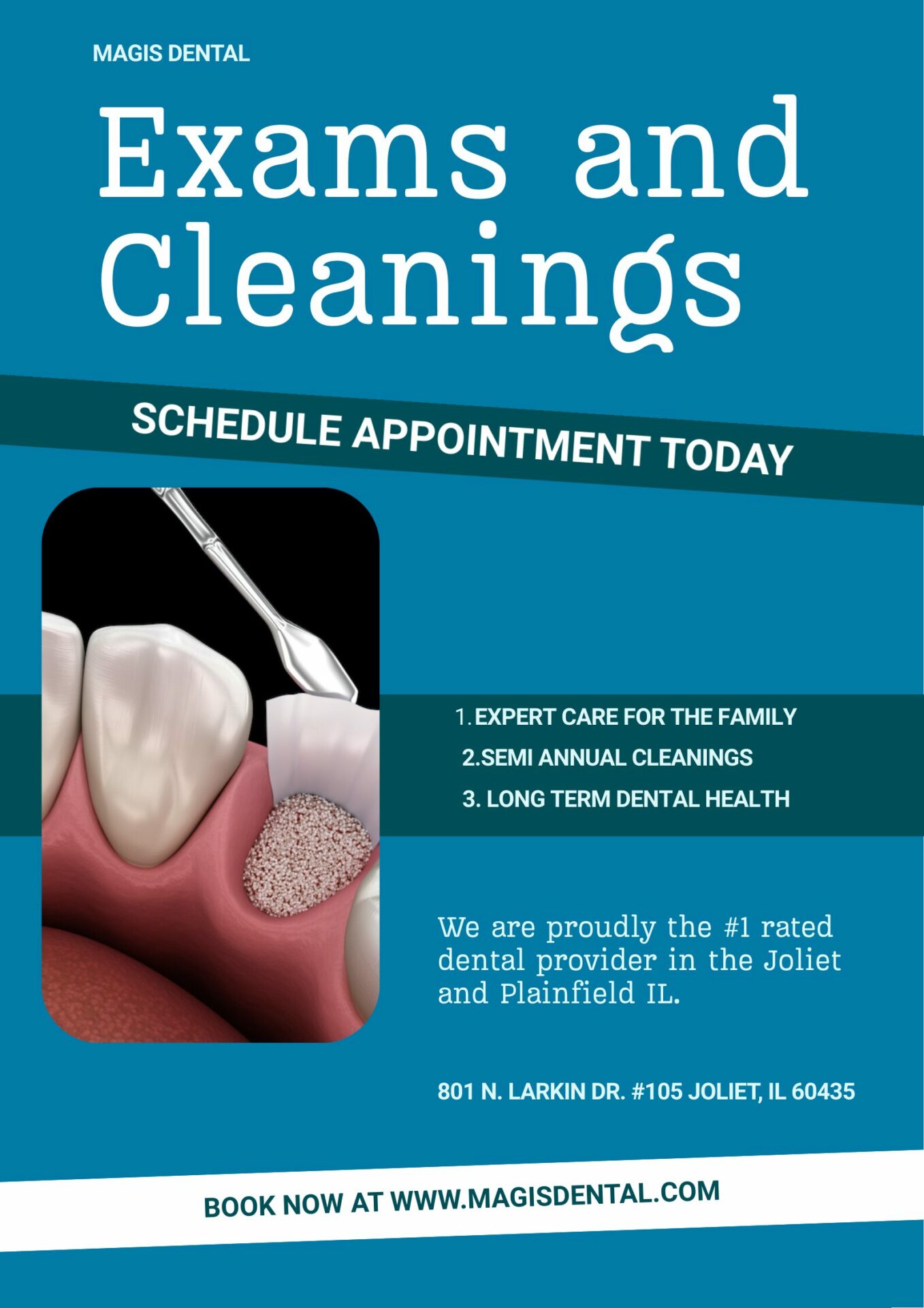Dental cleanings and exams in Joliet and Plainfield at Magis Dental for the whole family.